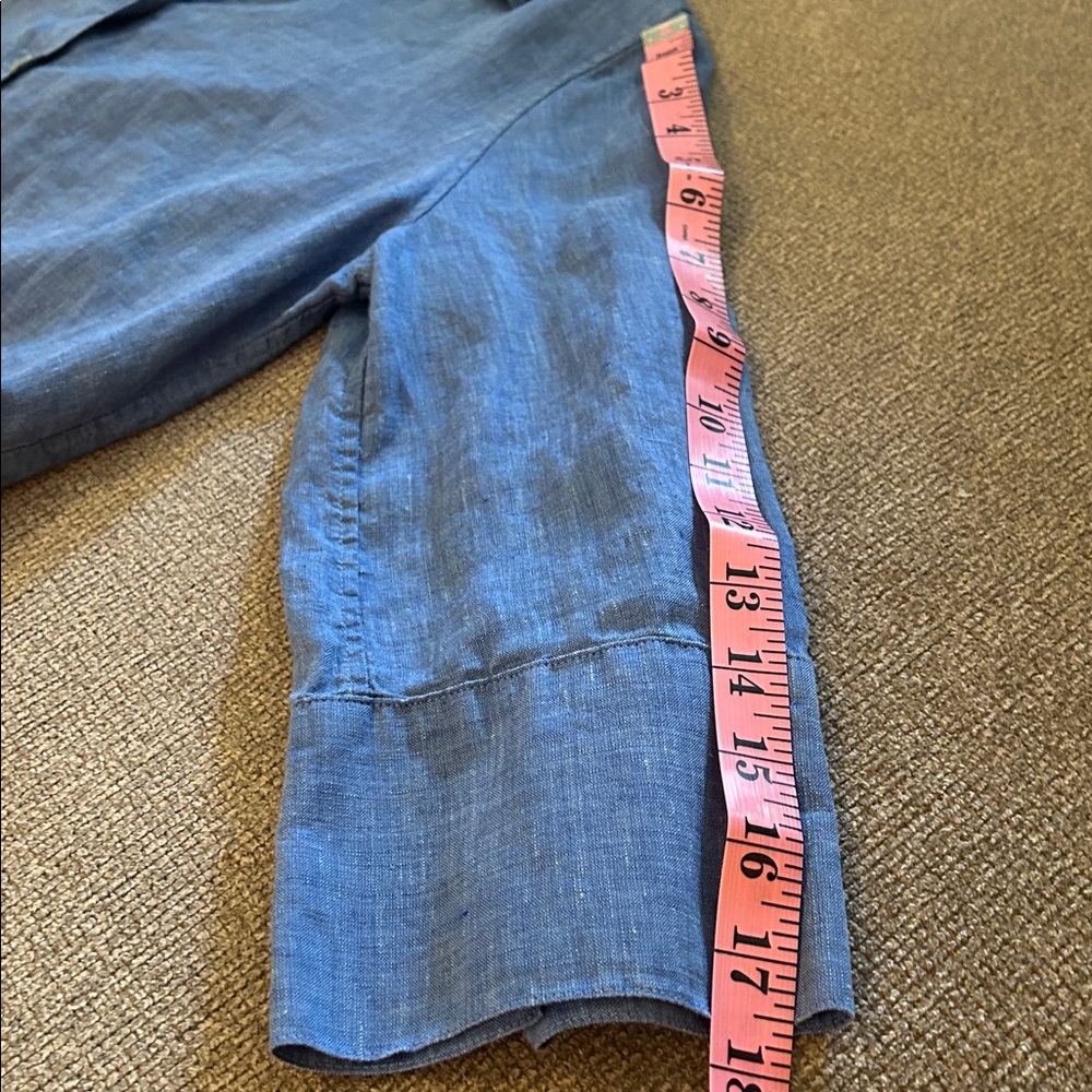 Chicos Top Womens SZ 6 Blue 100% Linen Chambray Button Front 3/4 Sleeves Casual - Picture 7 of 7